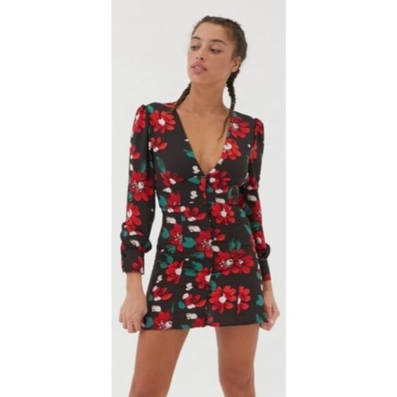 Urban Outfitters Michelle Black Red Floral Mini Dress S Black & Red - Picture 1 of 10
